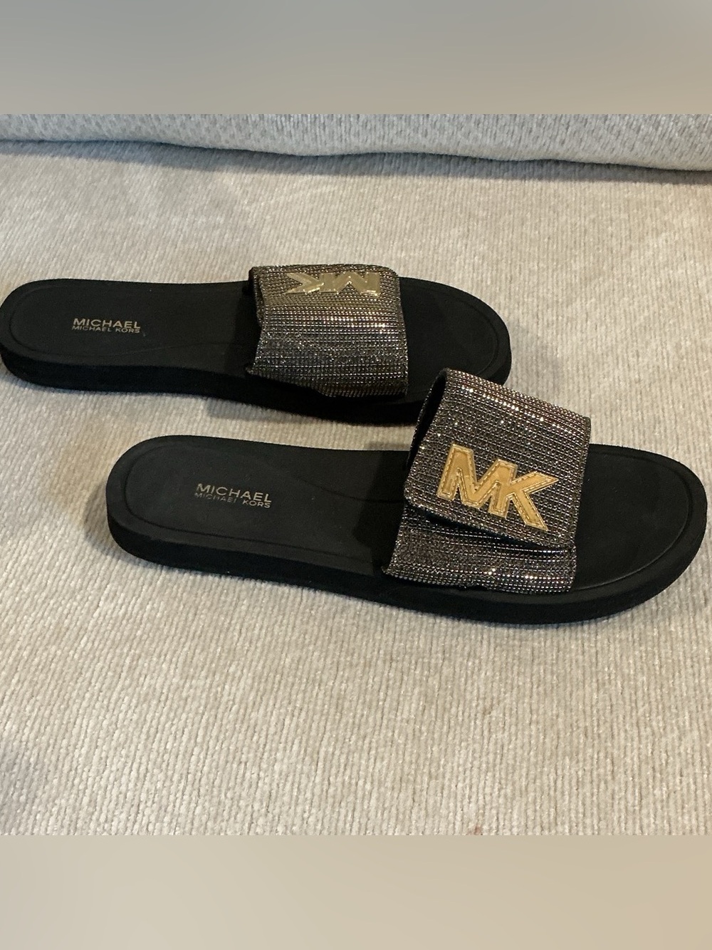 Michael Kors Black Slides in brown champagne